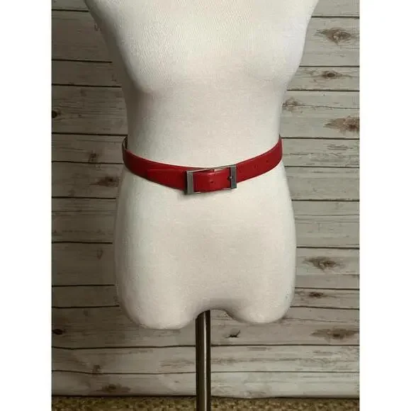 Vintage Anne Klein business casual corpcore red geniune leather belt Size Small - Picture 1 of 5